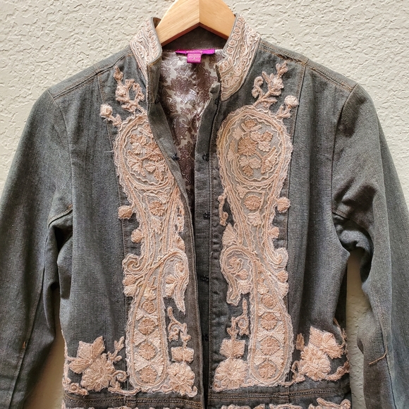 Tracy Reese Embroidered Denim Coat 6 - Picture 5 of 8